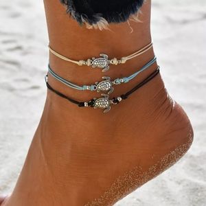 Turtle Adjustable Anklet Cream Silver Color